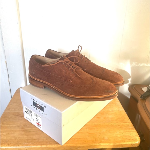 Cognac Suede Wingtip Lace ups by Joseph Abboud - Picture 2 of 4